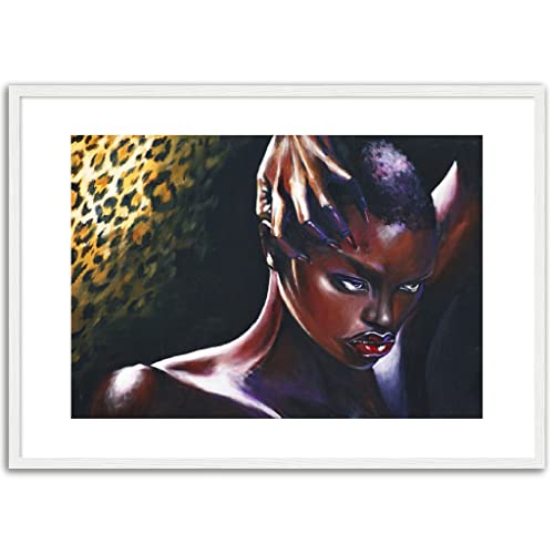 Impression léopard africain 50x70 cm | Cadre blanc déco murale salon