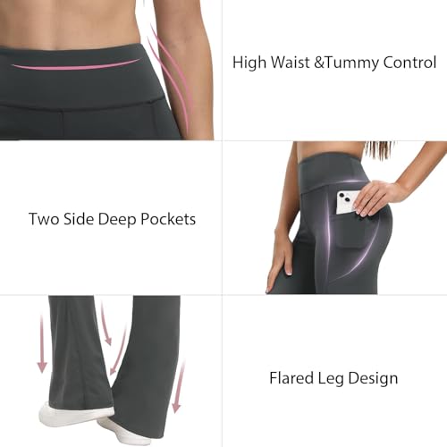 3 Packs Women's Flare Leggings with Pockets, Soft High Waisted Tummy Control Bootcut Workout Yoga Pants2