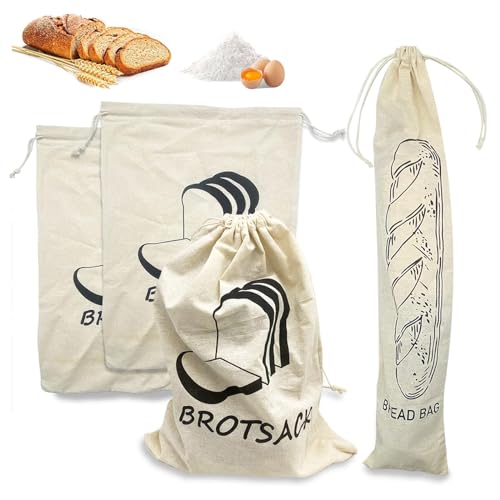 Bolsa para Pan, 4 Bolsas Para Pan de Lino 100%, Reutilizables, para Productos de Panadería y Panes de Todo Tipo