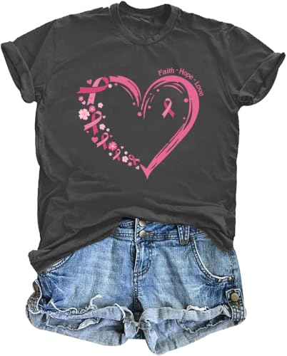 Breast Cancer Shirts for Women Cancer Awareness Shirt Pink Ribbons Tee Tops - image 1