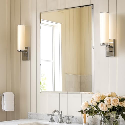 Artloge Espejo de Baño de Pared Biselado Decorativo sin Marco, Espejo Minimalista Rectangular de Vidrio Plateado para Comedor Salón Entrada Pasillo, 60x80 cm