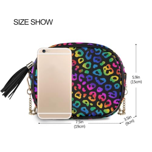 Image of ALAZA Women's Rainbow Leopard Print Cheetah PU Leather Crossbody Bag Shoulder Purse with Tassel