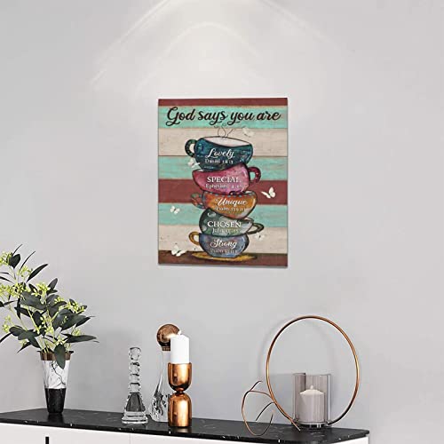 Vintage Coffee Decor Wall Art God Says You Are Rustic Butterfly Coffee Sign Colorful Pictures Wall Decor Christian Religion Canvas Painting Prints Artwork Framed For Coffee Bar Cafe Kitchen 12"X16" #TOP4