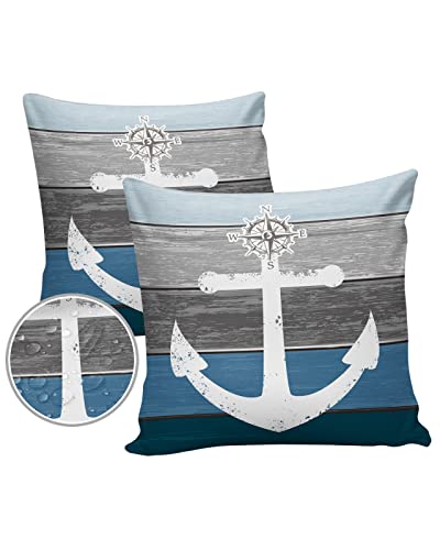 Chucoco Outdoor Waterproof Throw Pillow Cover Nautical White Anchor Decorative