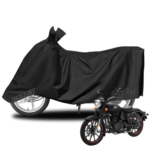 Y3H Bike Cover Compatible with RE Bullet 350 | All Weather Protect from Dust, UV Rays & Scratches with Mirror Pocket & Belt-Buckle | Two Wheeler Covers - Black