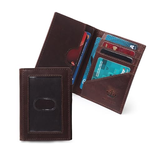 Image of Genuine Leather Bifold RFID Blocking Slim Stylish Credit Debit ATM Card Holder Wallet for Men Women (Brown)