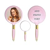 URhows Personalized Handheld Makeup Mirrors Custom with Photo/Name/Text Decorative for Vanity Makeup Home Salon Travel (Pink)