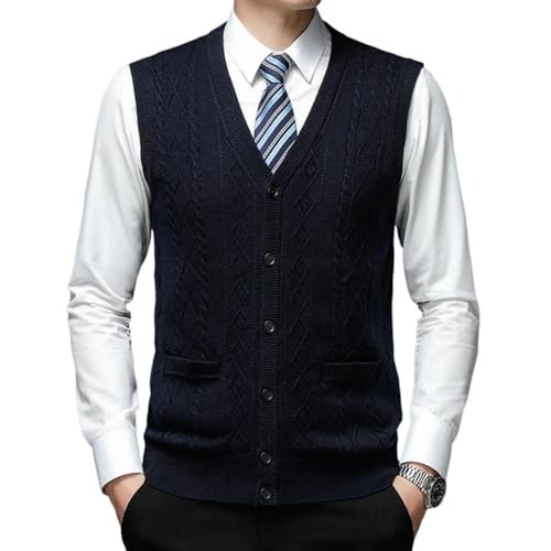 Cardigan sans manches pour homme en tricot jacquard col V idéal pour l'automne et l'hiver