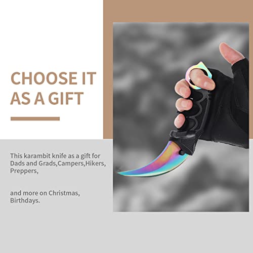 Image of Karambit Knife Fixed Blade Tactical Camping Tool, 2 Pieces Stainless Steel Outdoor Hunting Knife with Sheath and Cord, Suitable for Hiking, Adventure, Survival and Collection (Black&Color)