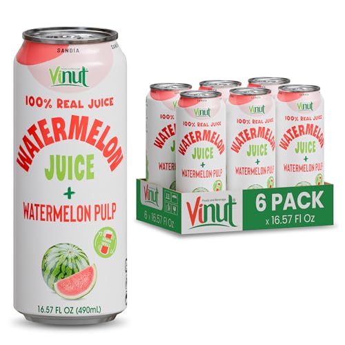 Image of Vinut Natural Watermelon Juice Drink with Pulp, (16.57 fl oz, Pack of 6) Real Watermelon Juice, No Sugar Added, Gluten Free, GMO-Free