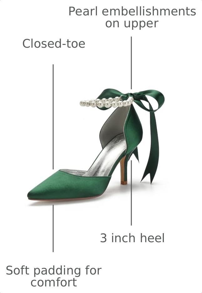 Image of Women's Pearl White Wedding Shoes for Bride High Heels Pointed Toe Bridal Shoes Satin Prom Party Dress Pumps Sandals