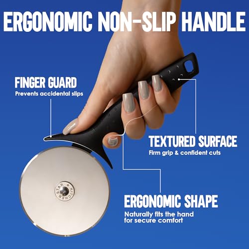 Image of KitchenStar Pizza Cutter Wheel - 304 Stainless Steel Slicer Knife with Super Sharp Blade, Anti-Wobble Axle Mechanism, Ergonomic Non-Slip Handle & Protective Cover, Dishwasher Safe