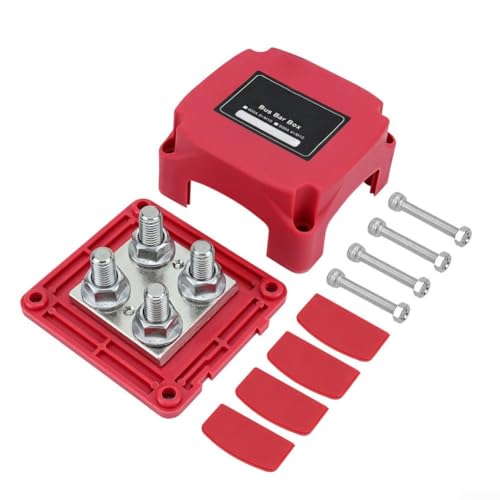 Panel de barra colectora marina con terminales M10 de 400 A de capacidad para caravanas, barcos y camiones, soporta sistemas de 12 V/48 V CC con configuración de cableado fácil (rojo)