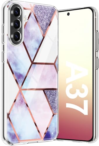 Coque Samsung Galaxy A37 fine et souple transparente motif marbre paillettes multicolores