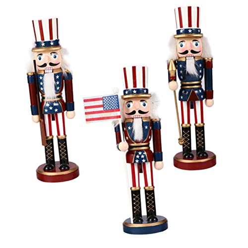 Cabilock Independence Day Nutcracker Decor Set 3pcs Wooden Nutcracker Soldiers Holiday Table Decor