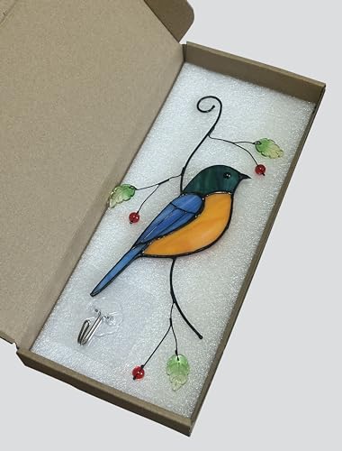 Gift Birds Stained Glass Suncatcher Stained Glass Window Hangings Indoor Ornament & Outdoor Decor (Bluebird)