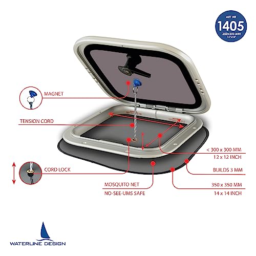 Image of Waterline Design Boat Hatch Bug Screen, Magnetic Mosquito Net for Boat Hatches