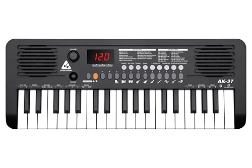 Image of Audio Array AK-37 Black MIDI Keyboard 37 Velocity Sensitive Keys, Built-in Speakers, 200 Presets, Sustain & Touch, Tempo, Octave /Transpose /Tune, Master Volume Knob, LED Display BT AA & Type-C Power