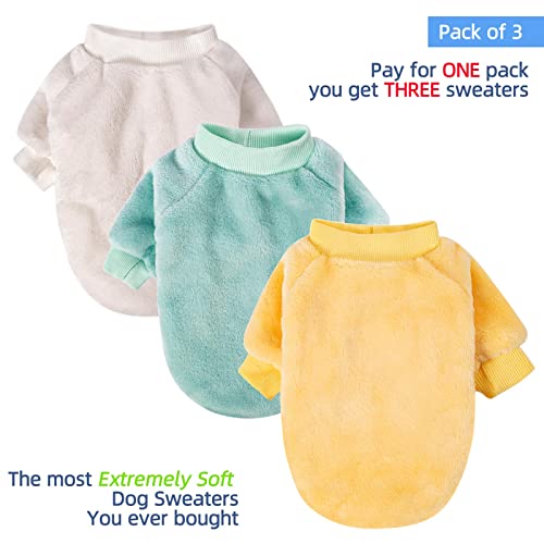 Image of FabriCastle Dog Sweaters, 3-Pack Dog Clothes for Small Dogs Male & Girl, Soft and Warm Pet Coats XXS - XXL, Winter Pet Jackets, Doggy Apparel Costumes Outfits (Beige,Light Green,Yellow, XX-Large)