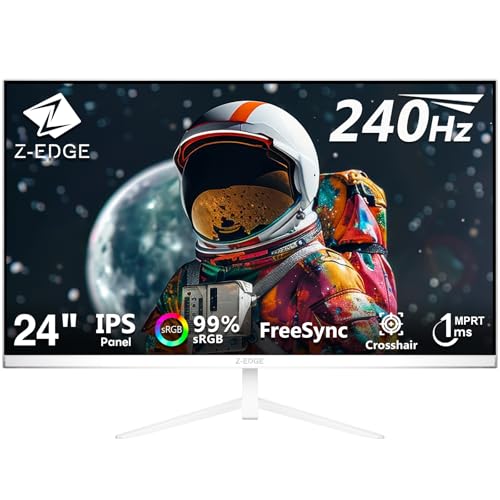 Z-Edge 24 Inch 240Hz Gaming Monitor 1ms MPRT Full HD IPS Panel 350cd/m Brightness 99% sRGB Ultra-Thin Bezel HDR10 FreeSync HDMI & DisplayPort VESA Mountable White