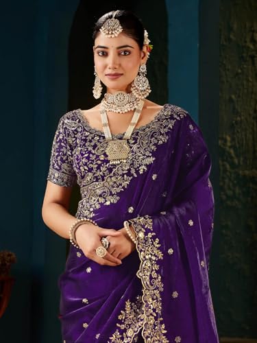 Image of SIRIL Women's Tissue Silk Sequence Embroidery Saree with Unstitched Blouse Piece