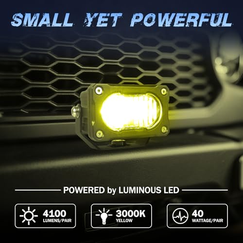 Image of Yellow LED Pods 2Pcs 40W 3 Inch Yellow Flood Ditch Light Pod Lights Fog Lights small Amber light pods Off Road Driving for Trucks Motorcycle UTV Dirt Bike Surron
