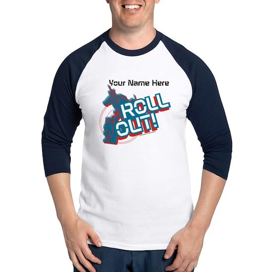 CafePress Custom Personalized Roll Out Baseball Jersey Men's Cotton Baseball Jersey, 3/4 Raglan Sleeve Shirt Blue/White