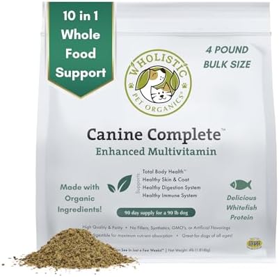 Wholistic Pet Organics Canine Complete: Dog Multivitamin for Total Body Health – Dog Supplement with Vitamins, Minerals, Prebiotics, Probiotics, Antioxidants and More – 4 Lb