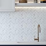 Vamos Tile 10-Sheets Peel and Stick Tiles Backsplash, Sky Marble Herringbone Adhesive Backsplash...