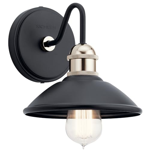 Image of Kichler Clyde 1 Light Bathroom Vanity in a deep Black Finish, for Bathrooms, (7.25 inch H x 7.5 inch W x 8.25 inch Ext.), 45943BK