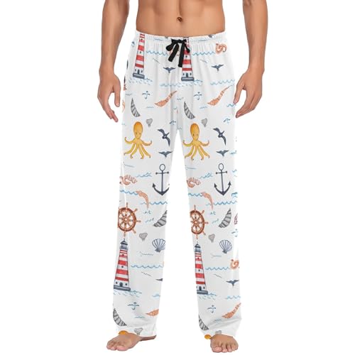 Sevdomey Pantalones de pijama de barcos de acuarela para hombre, pantalones de descanso, pantalones de pijama ligeros para hombre con bolsillo con cordón, Barcos de acuarela, XL