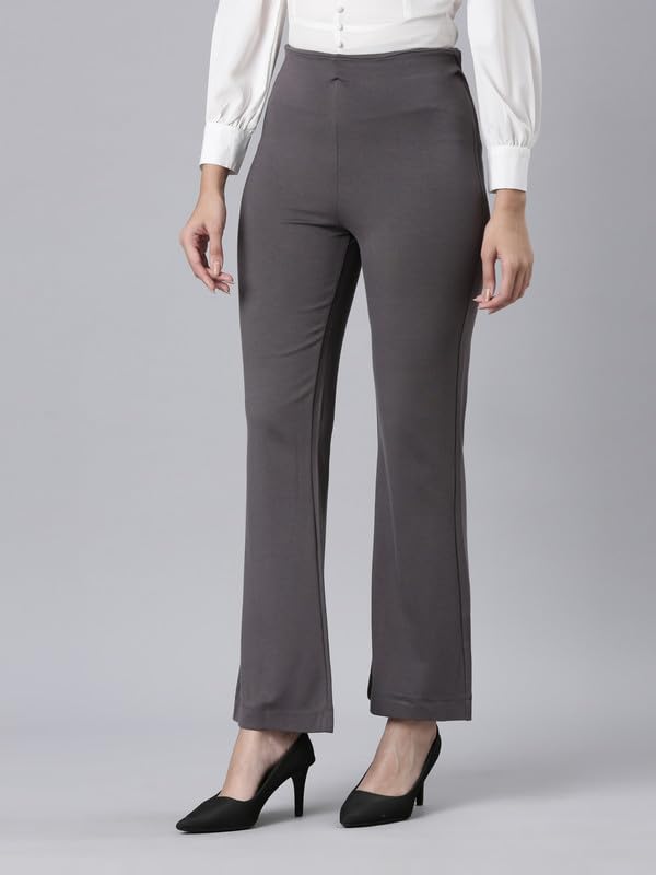 Image of GO COLORS Soft Cotton Stretch Flared Pant Full Length for Women| Breathable, High Rise