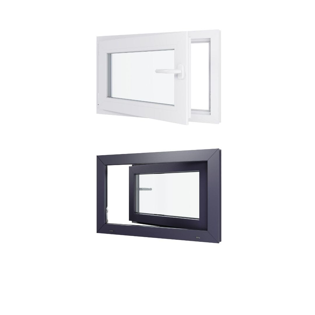 Ventana de PVC bicolor – Triple acristalamiento – Tirante izquierdo – Blanco y antracita. – LxH: