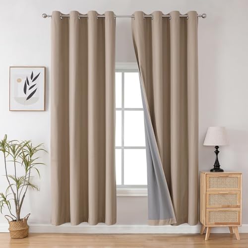 Image of Joydeco Taupe 90 Inch Curtains Black Out Curtains for Bedroom Windows, Blackout Drapes 90 Inches Long 2 Panels Set for Living Room, Thermal Insulated Solid Black Out Drapes with Grommets