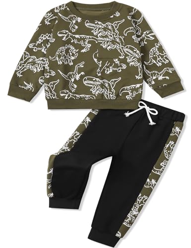 Image of Toddler Boys Dinosaur Sweatshirt and Jogger Pants Outfit Set, Ages 2-10
