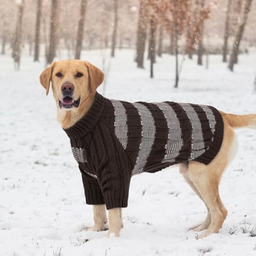 Hjumarayan Hundepullover Kleine Hunde - Pullover Hund mit Geschirrloch, Warm Hunde Strickpullover Winter mit Beinen, Pit-Streifen Hundepulli für Malteser, Zwergpudel, Braun S