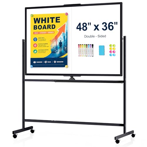 Image of Rolling Whiteboard 48 inch x 36 inch Sturdy Dry Erase White Board on Wheel