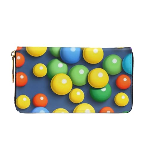 Colorful balls Women's Wallet Long Zip Around, Premium Vegan Leather Wallet with 12 Card Holders, Large Capacity,Gift Ready Packaging2