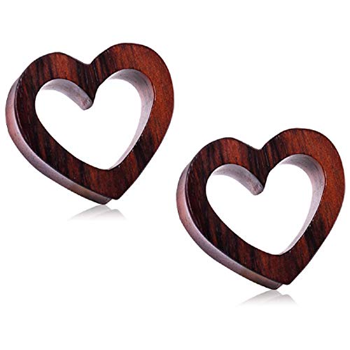 Pierced Owl Organic Sono Wood Heart Tunnel Plug Gauges, Sold as a Pair (22mm (7/8"))
