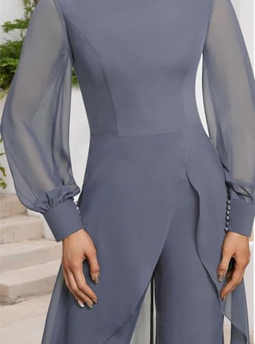 Jumpsuit Mother of the Bride Dress Chiffon Scoop Neck Long Sleeve Elegant Wedding Guest Dress with Pleats 20254