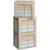 3 Pack Clothes Storage Bins,Foldable Metal Frame Storage Box,Oxford Fabric Clothing Container Organi