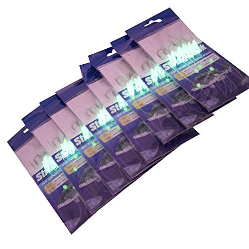 Size 1/0 Luminous Sabiki Rigs Fishing Flasher Lures Bait Rigs 8 Packs/40 Hooks Fish Skin Glow Fishing Lure Fishing Beads High Carbon Hooks For Fresh/Saltwater #TOP1