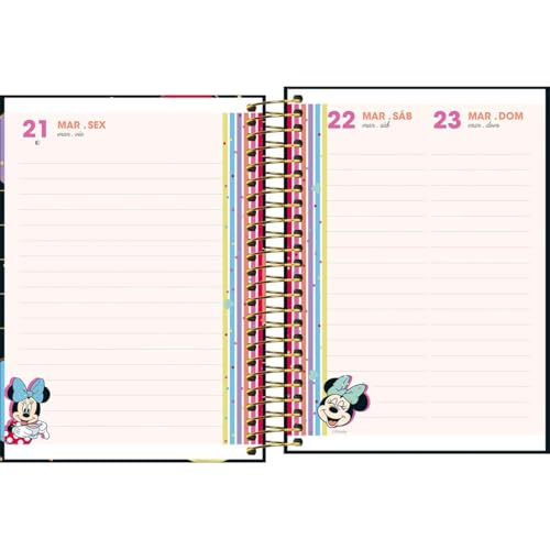 Tilibra - Agenda Espiral Diária 11,7 x 16,4 cm Minnie 2025 - Três Minnie Lets make it magic