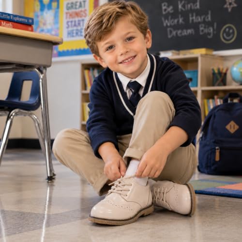 Image of KIDSUN Toddler Dress Shoes Boys Girls Lace Up Oxford Shoes School Uniform Loafer Flats Casual Wedding Party Shoes