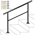VEVOR Handrail Outdoor Stairs 48 X 35.5 Inch Outdoor Handrail Outdoor Stair Railing Adjustable from 0 to 50 Degrees Handrail for Stairs Outdoor Aluminum Black Stair Railing Fit 3-4 Steps