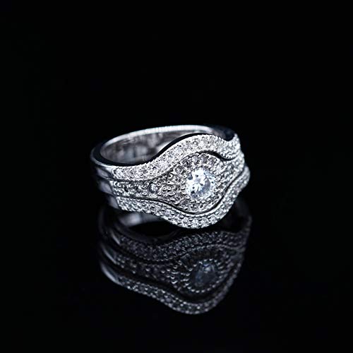 Uloveido Women's 3 Pcs White Gold Plated Round CZ Halo Wedding Stack Rings Set RA03463