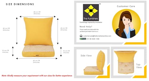 Image of Yellow Woven Quilted Floor Cushion Set 60x60x10 CM with Fillers & Back Cushion, Large Size for Seating, Patio Seat, Meditation, Yoga, Pooja, Guests, Living 24x24x4 Inch