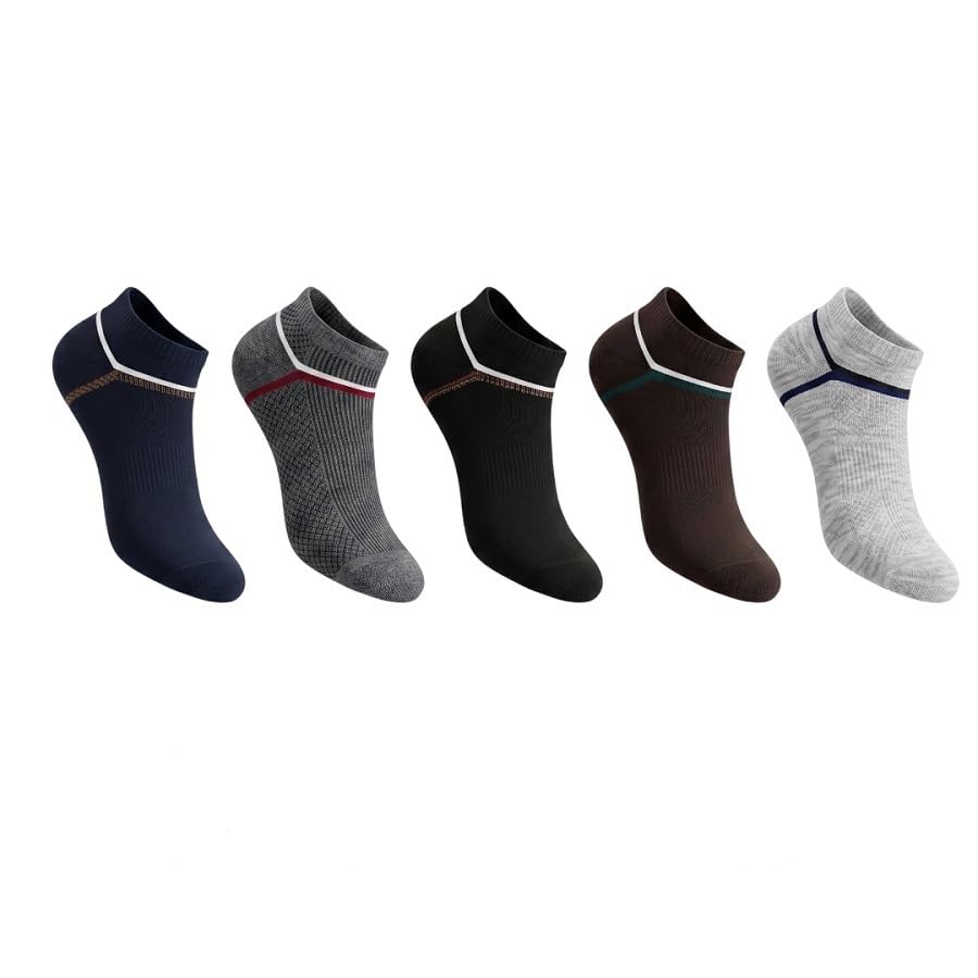Men's Cotton No Show Socks | Breathable Low Cut Invisible Ankle Socks | Soft Stretch Sweat Absorbent Casual, Sports & Gym Socks | Multicolor | (Pack of 5)-image-6