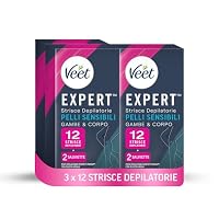 Veet Expert Strisce Depilatorie Gambe e Corpo Pelli Sensibili con Olio di Mandorla, 36 strisce (3 confezioni da 12)