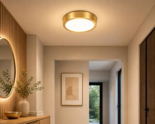 Image of AHUJA INTERNATIONAL Modern Deco Surface Ceiling Light 3W Brass Finish Aluminum Decorative Indoor Lighting Fixture for Living Room, Bedroom, Hallway, Hotel & Home Decor Warm White Pack of 1, (Gold)